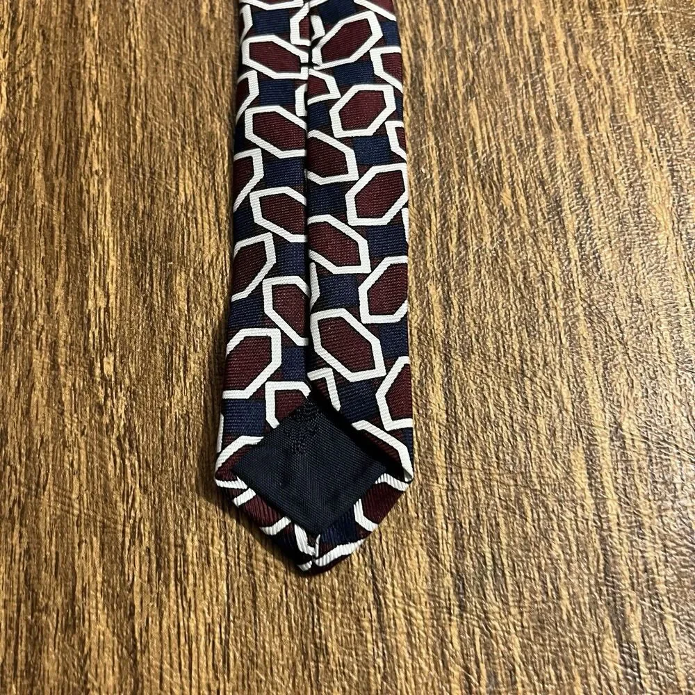 Brooks Brothers Makers Men's Silk Neck Tie‎ USA Designer Geometric Burgundy Blue